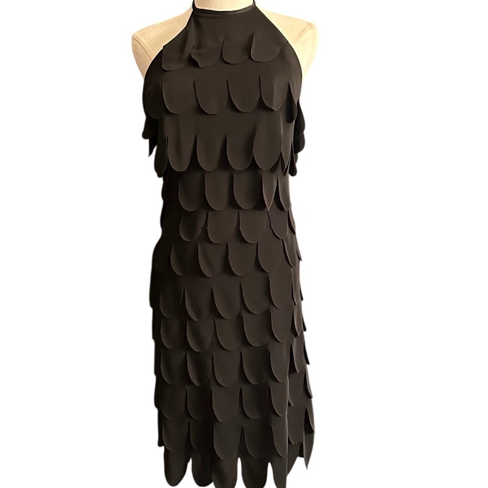 VTG Y2K JS Signature Black Scalloped‎ Tiered Halter Dress Size 8 Vintage